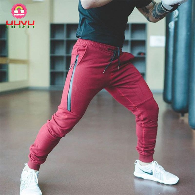 Men Slim Fit Tracksuit Sports Gym Pants Zipper Skinny Joggers Sweatpants Trouser