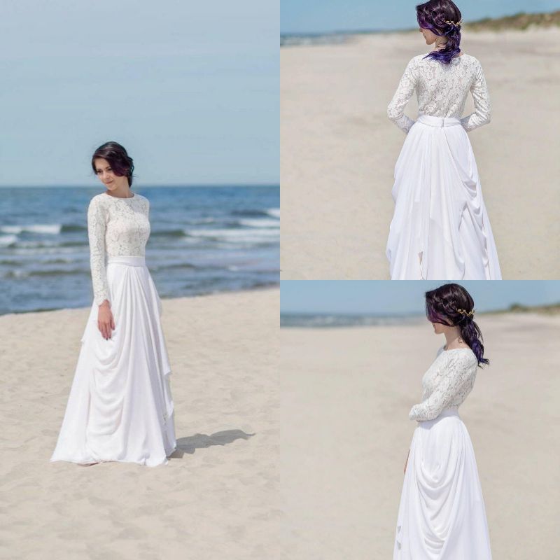 Summer Top Lace Beach Wedding Dresses Non Traditional O Neck Long