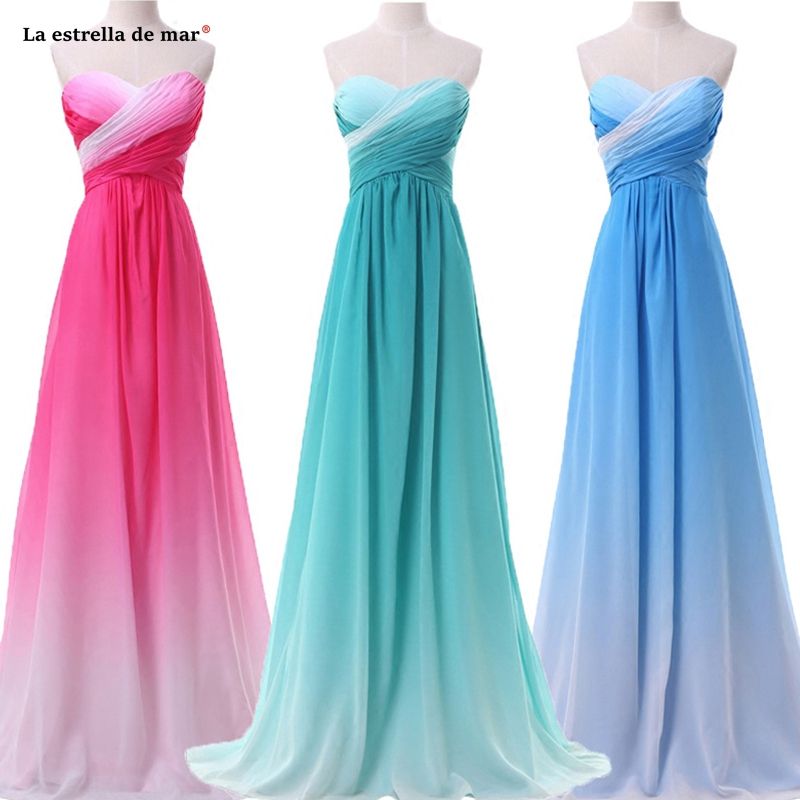 Vestido De Fiesta Para Boda New Chiffon Off Shoulder Sexy Sweetheart Aline Red Green Blue Gradient Color Bridesmaid Dress