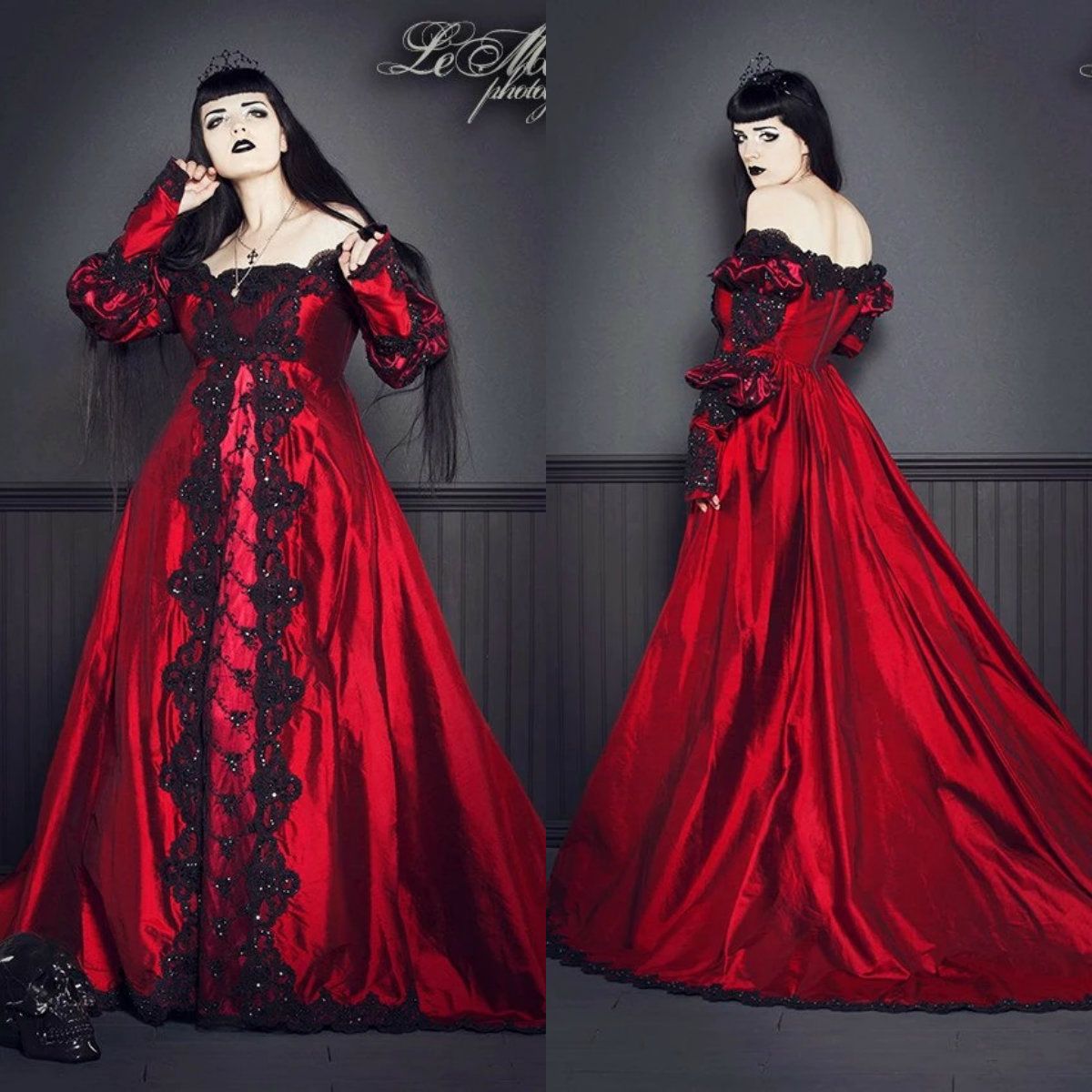 Discount Gothic Wedding Dresses Off Shoulder Long Sleeves Lace