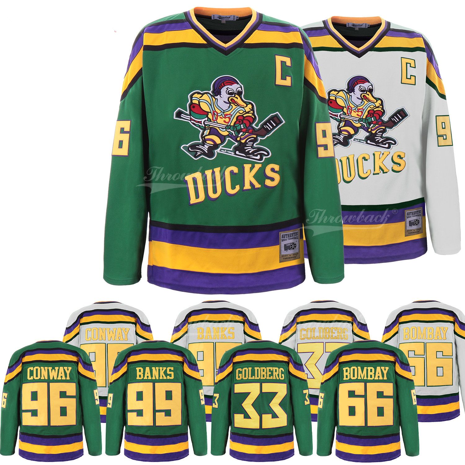 2019 Mighty Ducks Movie Jerseys 66 Gordon Bombay 96 Charlie Conway 99