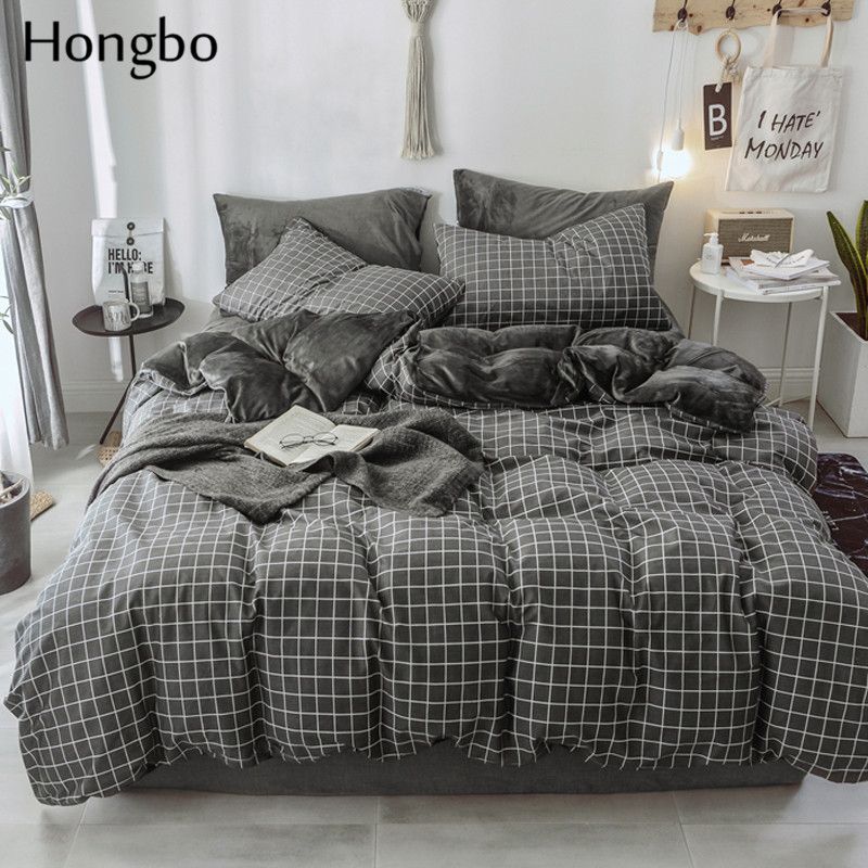 2019 Hongbo Crystal Flannel Black White Lattice Bedding Set Winter 2019 Hongbo Crystal Flannel Black White Lattice Bedding Set Winter Warm Duvet Cover Bed Sheet Queen King Size From Fair2018 105 95 Dhgate Com
