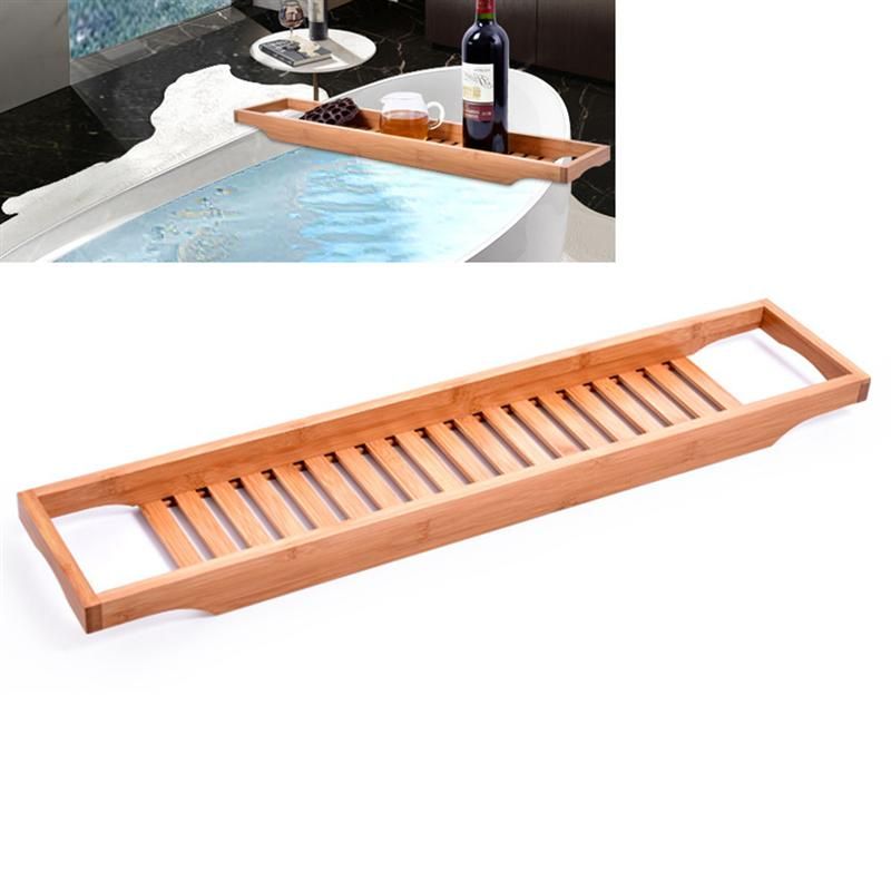 Bamboo Bathtub Rack Bath Tray Caddy Shelf Shower Tub Book Holder Stand Bathroom Shelves Storage