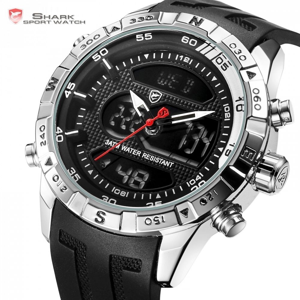 Hooktooth Shark Sport Watch For Men Double Movement Chronograph Alarm