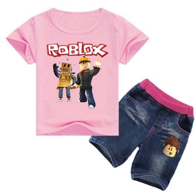 2 12t Game Roblox Printed Children Clothes Summer Cartoon T Shirts Tees Jeans Shorts 2pcs Sets Tracksuit Boy Girls Clothing - 