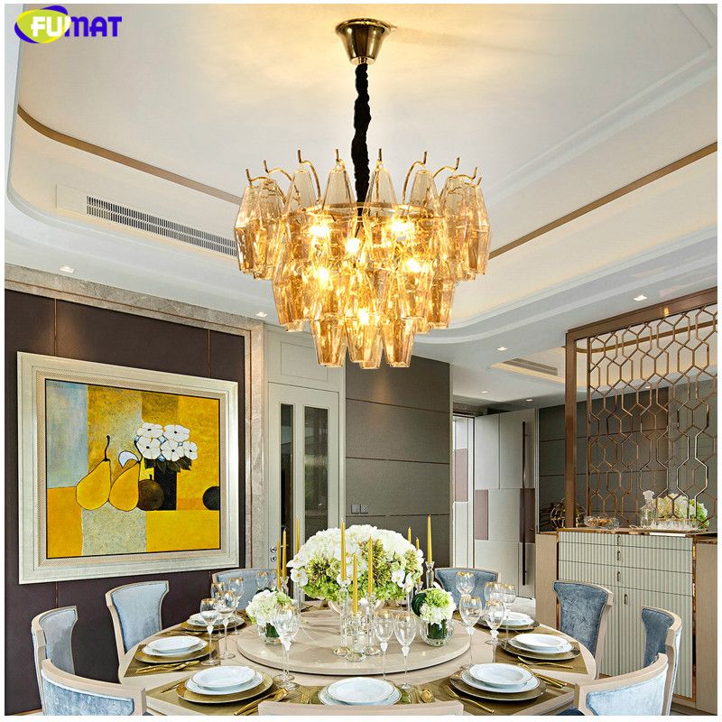Fumat Pendant Lamp Smoky Gray Champagne Color Cup Glass Lamps Led Hanging Lighting Fixture Modern Hanglamp Light
