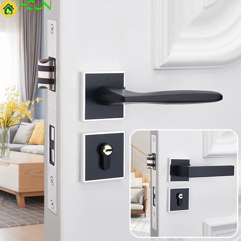 European Black Mute Lock Indoor Bedroom Solid Wood Door Lock