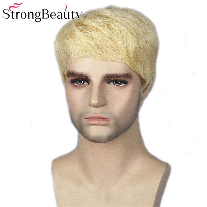Gold Blonde Men Wigs Synthetic Wig Short Hair Body Wave Wigs Short