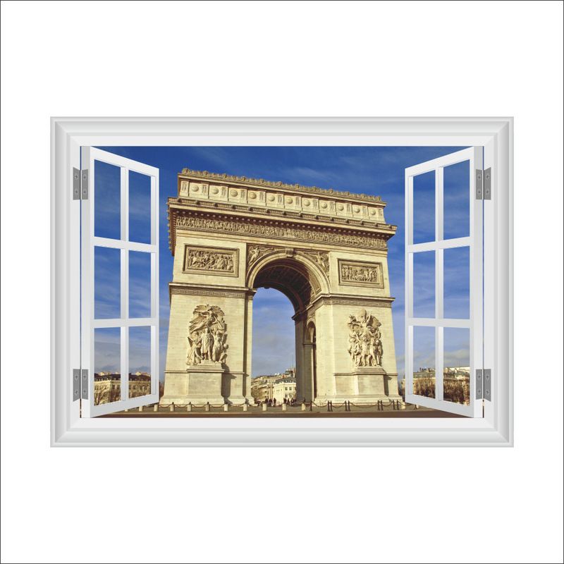 3d False Window Wall Decor Paris Triumphal Arch Stickers Drawing Room Bedroom Home Diy Poster Mural Wallpaper Decals