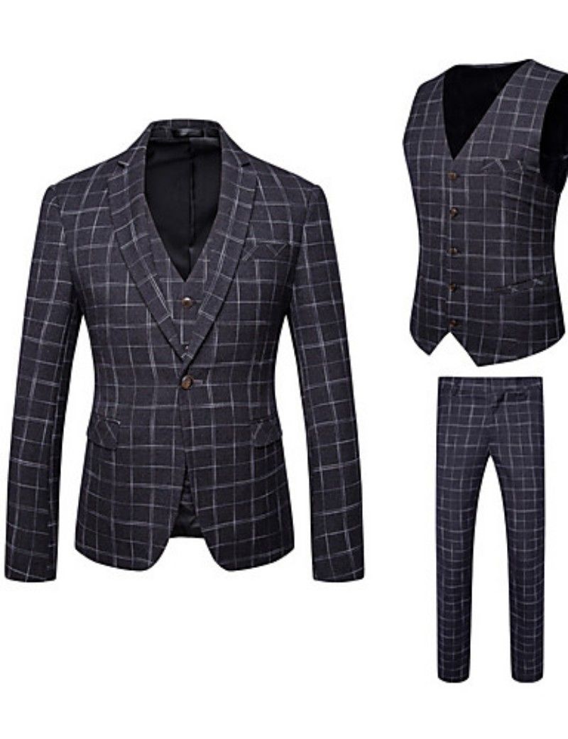 2019 Black Check Suits Men Fashion Wedding Tuxedos Jacket+Vest+Pants ...