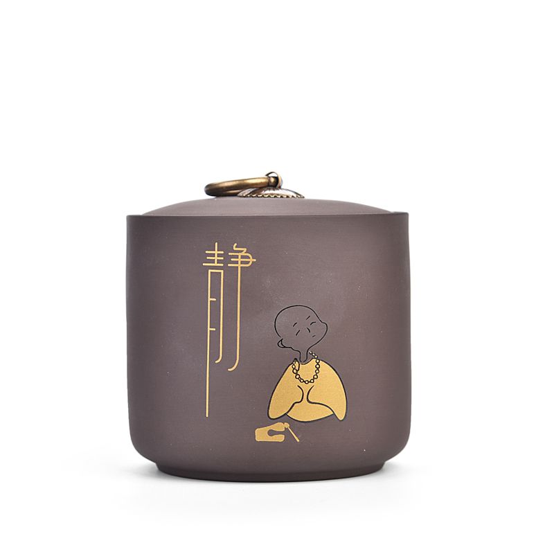 Traditional Purple Clay Ceramic Tea Jar Kitchen Storage Jars Sugar Bowl Little Monk Pattern Containers Home Decor Art