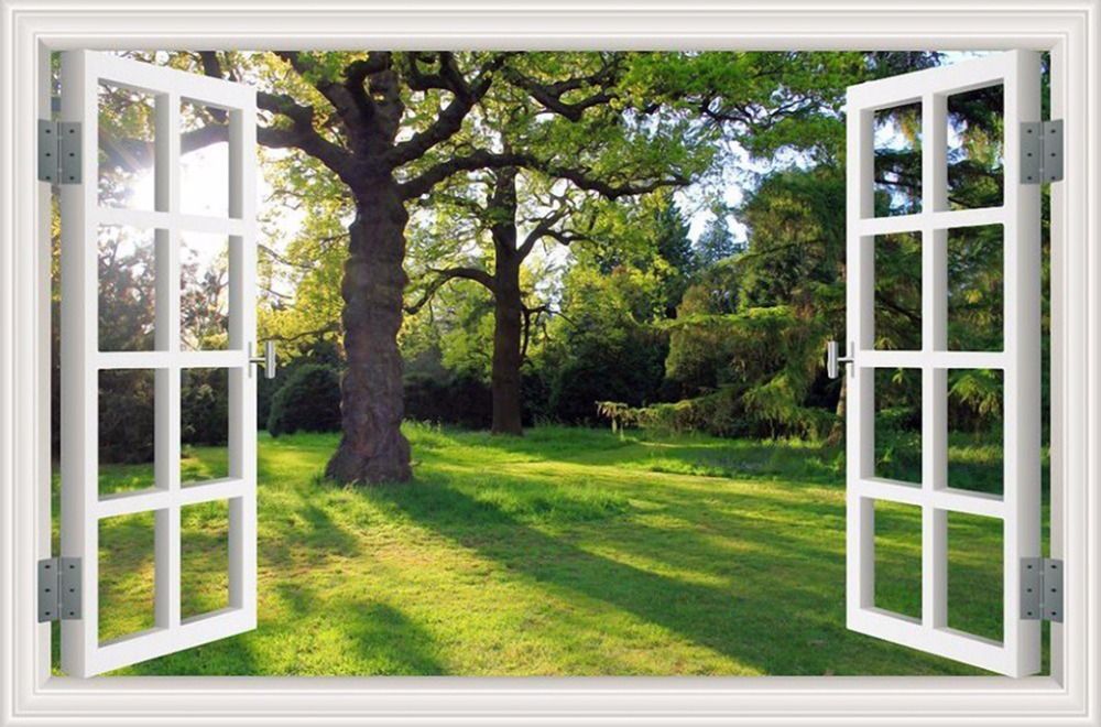 2019 3D Window Outdoor Landscape Home Decor Art Fabric Poster 20x13