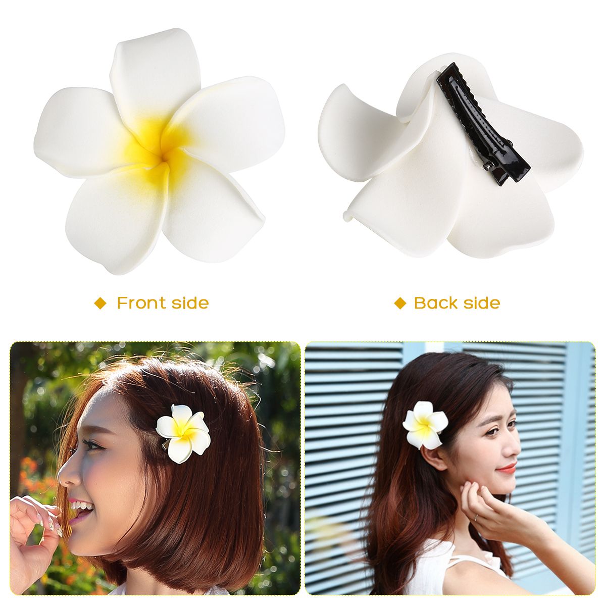 white hawaiian flower hair clip