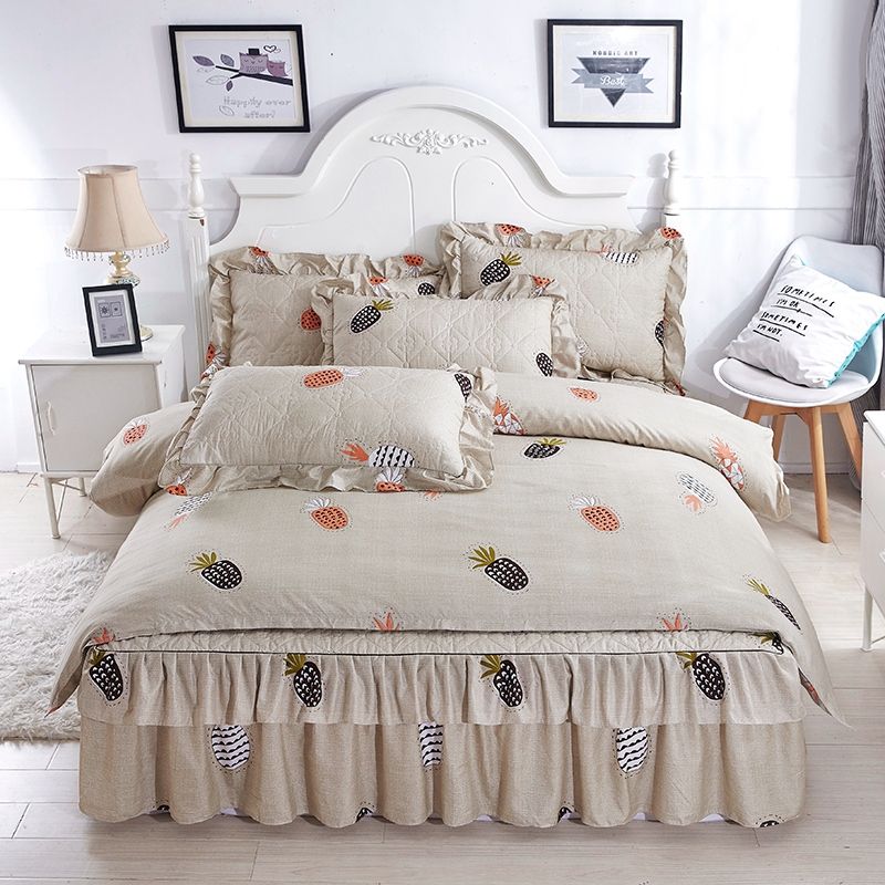2018 Bedding Sets Pineapple Bed Cover Set Thick Cotton 2018 Bedding Sets Pineapple Bed Cover Set Thick Cotton Skirt Pillowcase Queen King Size Linens Comforter Duvet Sizes From