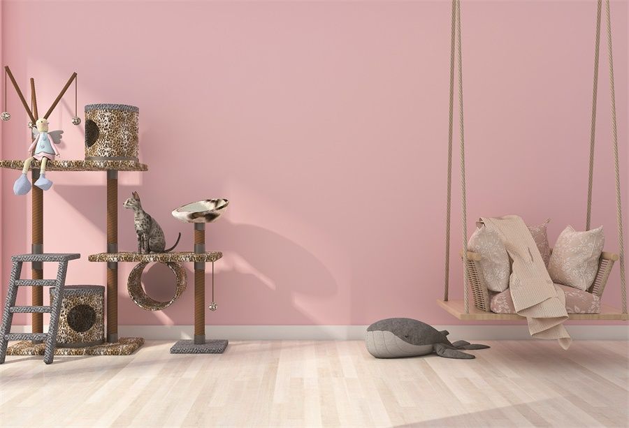 Laeacco Photo Backgrounds Pink Wall Baby Toys Swing Playroom Wooden Floor Child Interior Photography Backdrops For Photo Studio