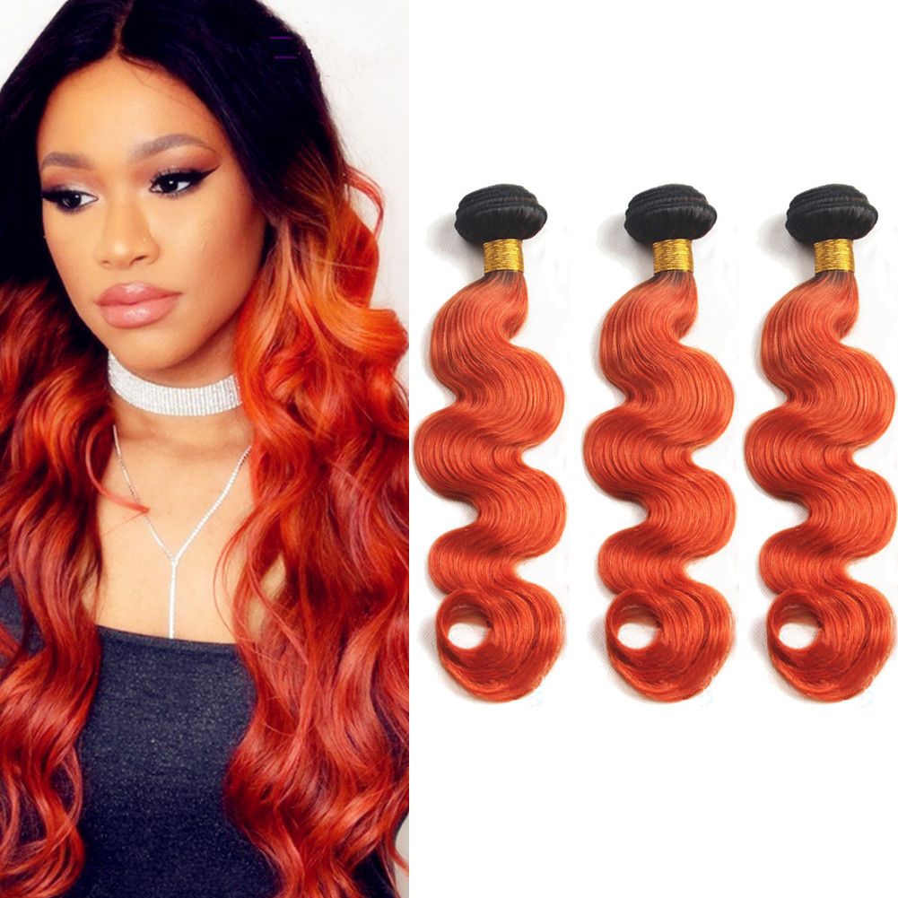 1b 350 Orange Ombre Body Wave 3 Bundles Peruvian Human Hair Weaves