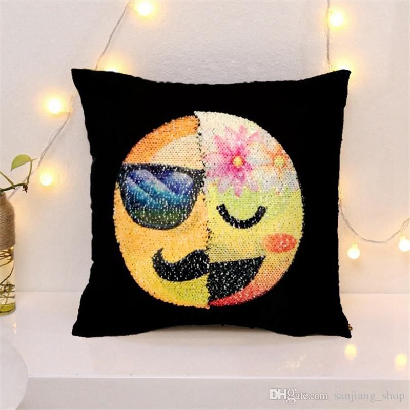 Pillow Case Cover Reversible Sequin Emoji Pillowcase Cover Cushion