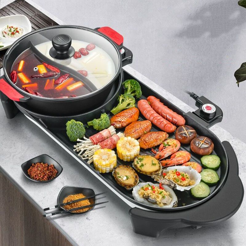 2021 2200W 2 In 1 Electric Hot Pot Oven Multi Cooker Barbecue Pan
