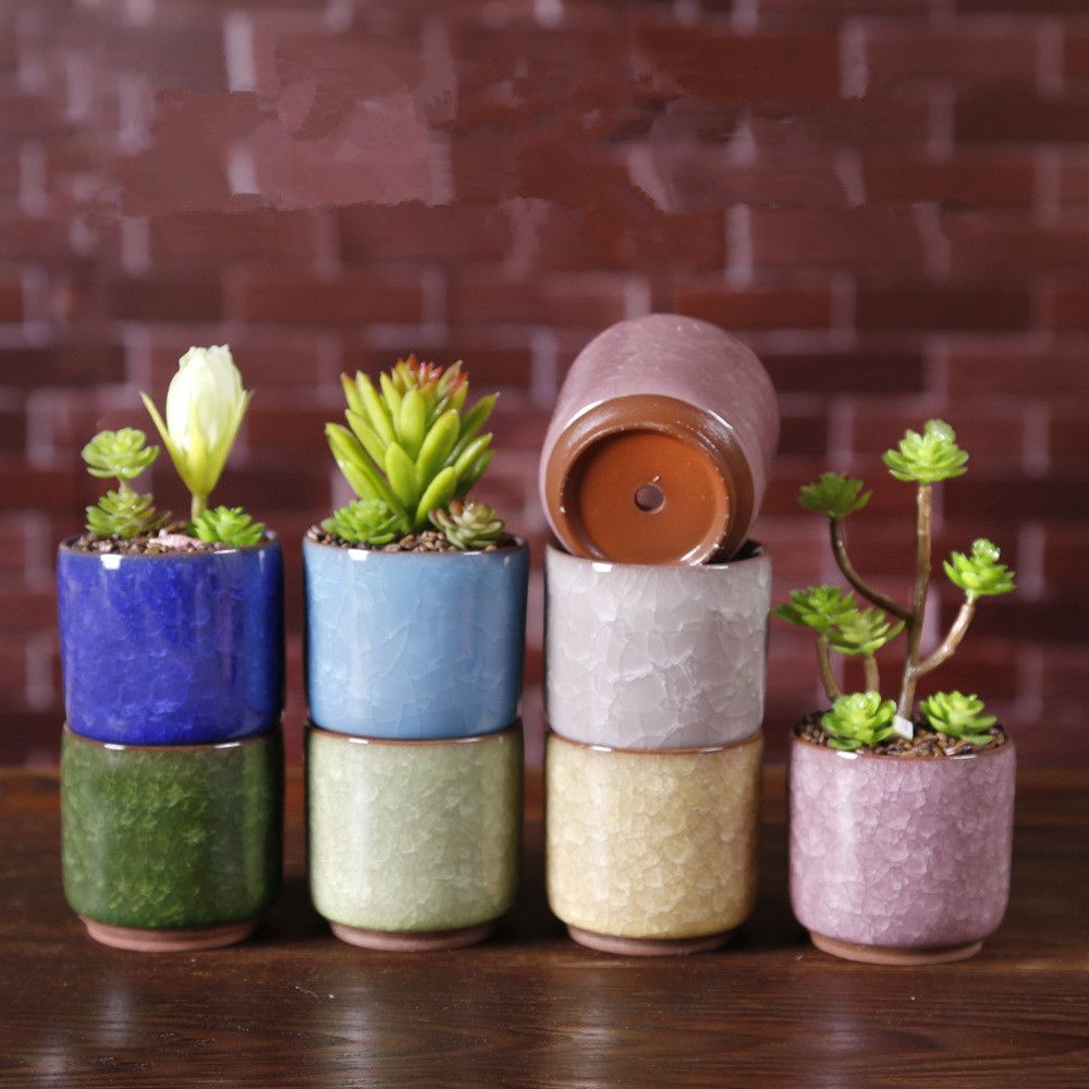 2022 Ice Cracked  Mini Ceramic Flower Pot  Colorful Cute 