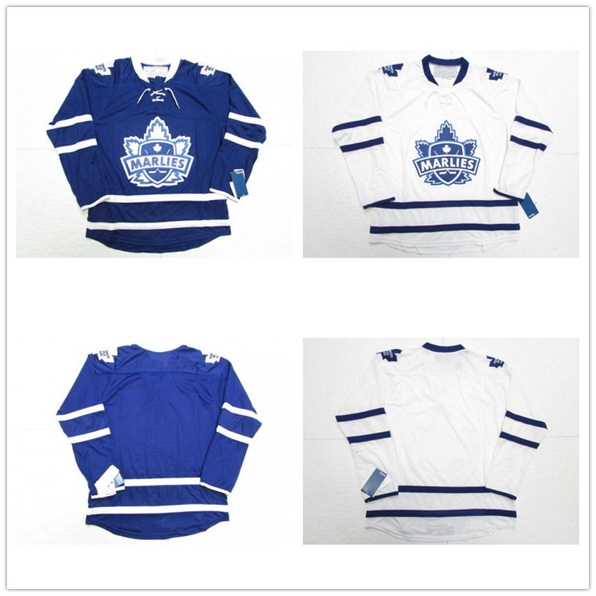 2019 Custom Men'S Toronto Marlies Premier Authentic Hockey Jersey Away White Blue Double Buckle
