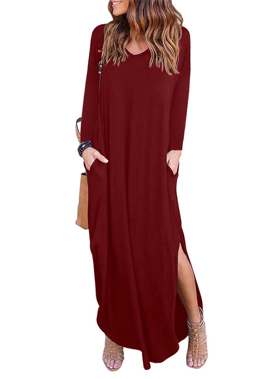Home Dress V Neck Loose Long Sleeved Split Even The Garment Skirt Dress Beach Holiday Dresses N3 010