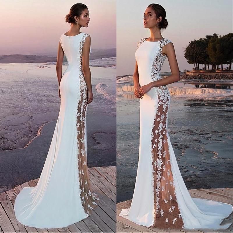 Elegant Beach Mermaid Wedding Dresses With Illusion Body Floor Length Elegant Beach Mermaid Wedding Dresses With Illusion Body Floor Length