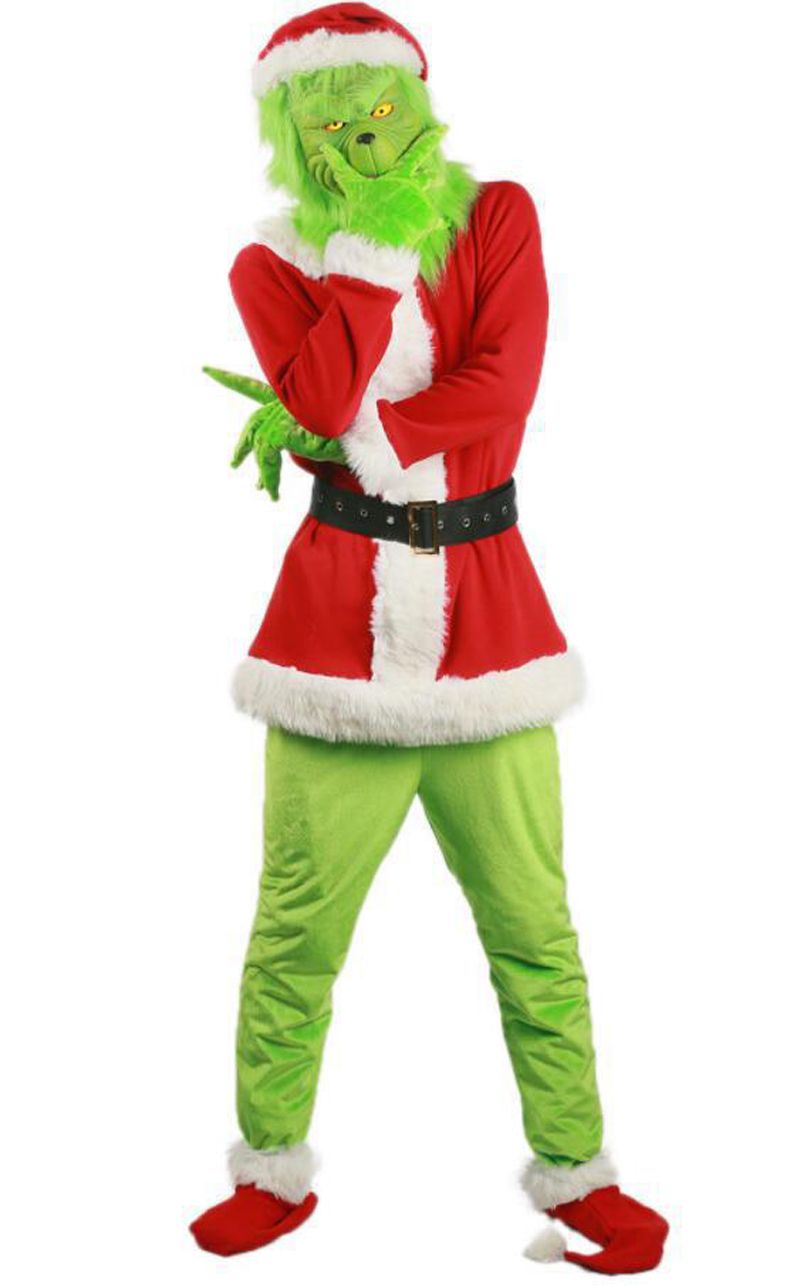 Mens Christmas Santa Cosplay Outfit The Grinch Fancy Dress Outfit Set Costume uk