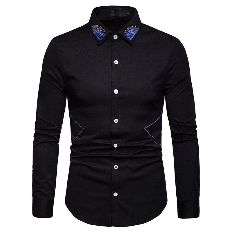 2020 Embroidered Collar Dress Shirts For Men 2019 New Fashion Bussiness ...