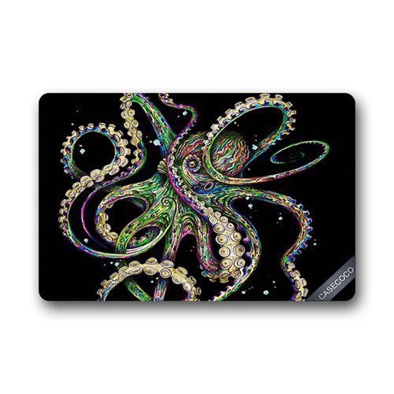 Custom Octopus Hawaii Beach Doormat Cover Rug Outdoor Indoor Floor Custom Octopus Hawaii Beach Doormat Cover Rug Outdoor Indoor Floor Mats Non Slip Machine Washable Decor Bathroom Bar Stool Cushions