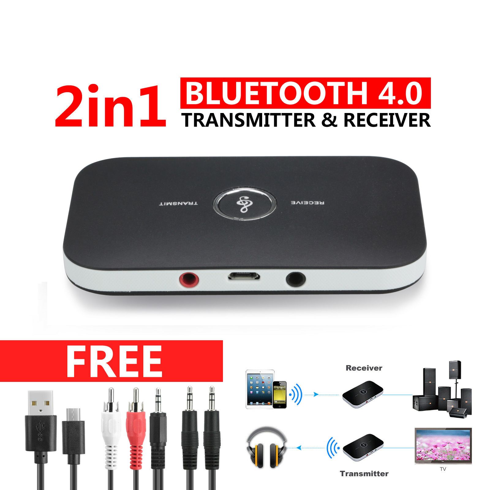 HIFI Wireless Bluetooth 2 In1 Audio Transmitter Receiver 3.5MM RCA