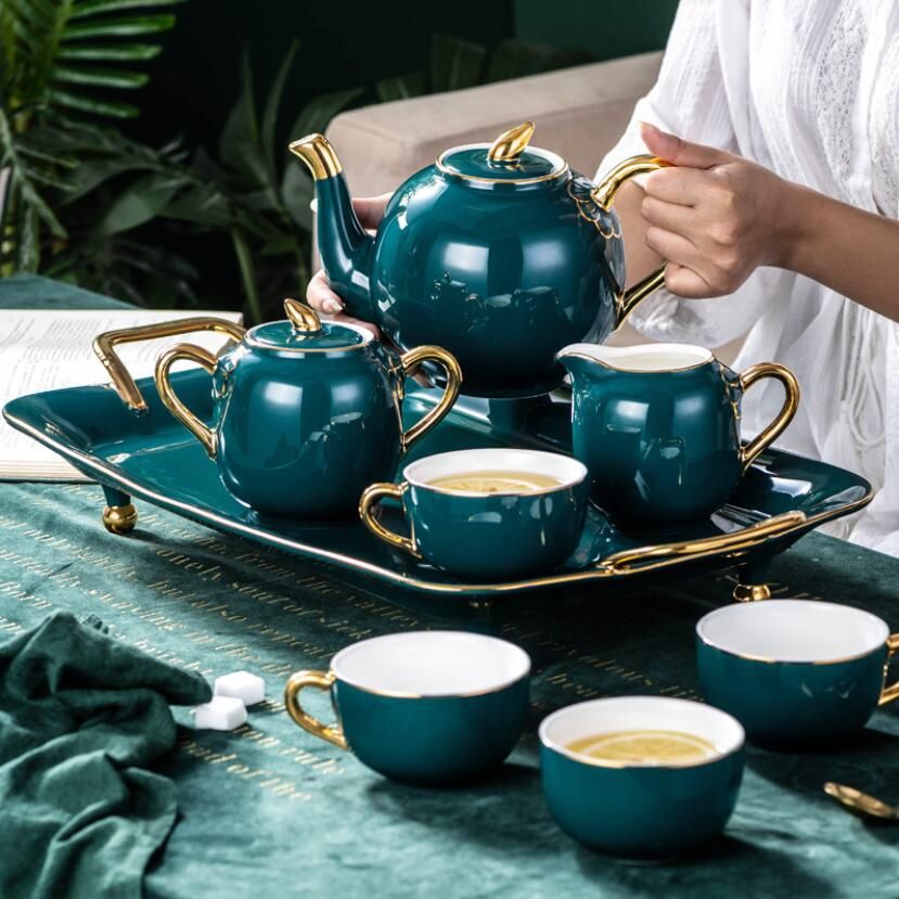 New 2019 Luxury European Tea Set With Tray Ceramic English Afternoon