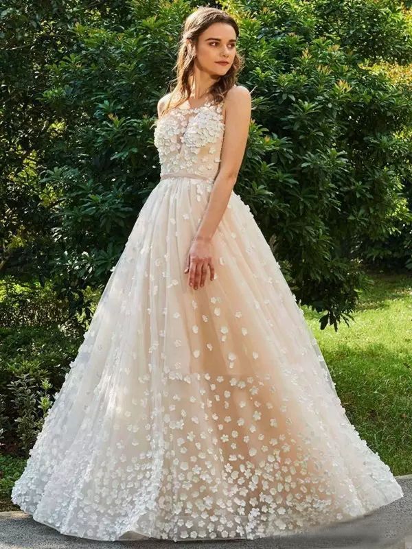 compre custom a line vestidos de novia 2019 con flores 3d apliques