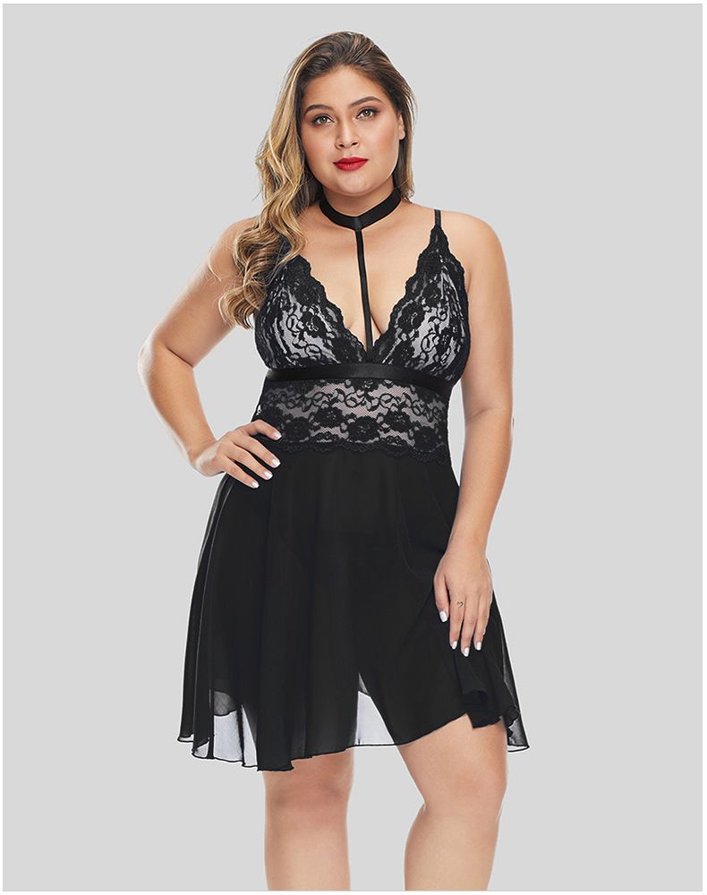 2021 XL XXL XXXL Women Nighty Dress Plus Size Lace Patchwork Chemise Nightwear V Neck Nightdress 