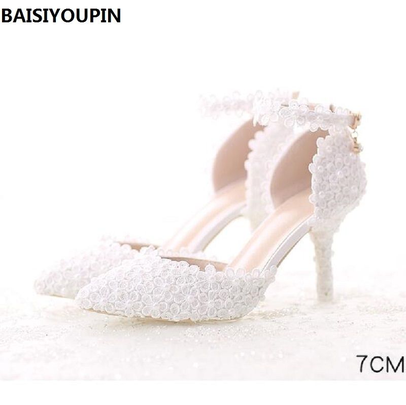 2018 Perle Nouvelle Des Robe Hautes La Dentelle Mariée Fine Mariage En Avec Pointue Chaussures De 2019 Blanche IeEYH2WD9