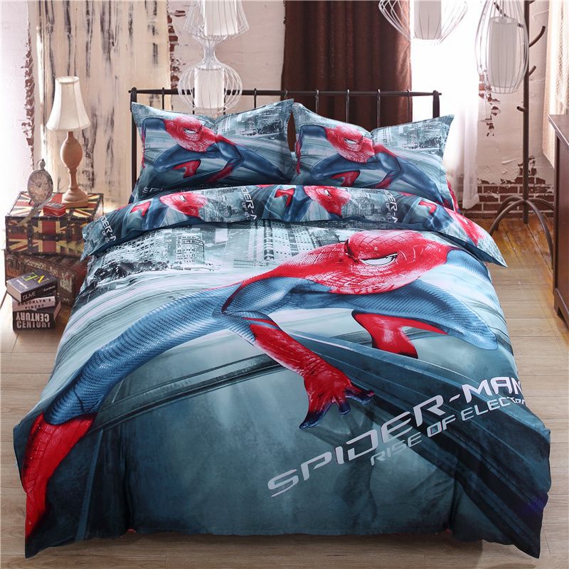 Super Hero Cotton Bedding Sets Cartoon Printed Spiderman Duvet Cover Set Bed Sheet 4pcs For Children S Queen King Size