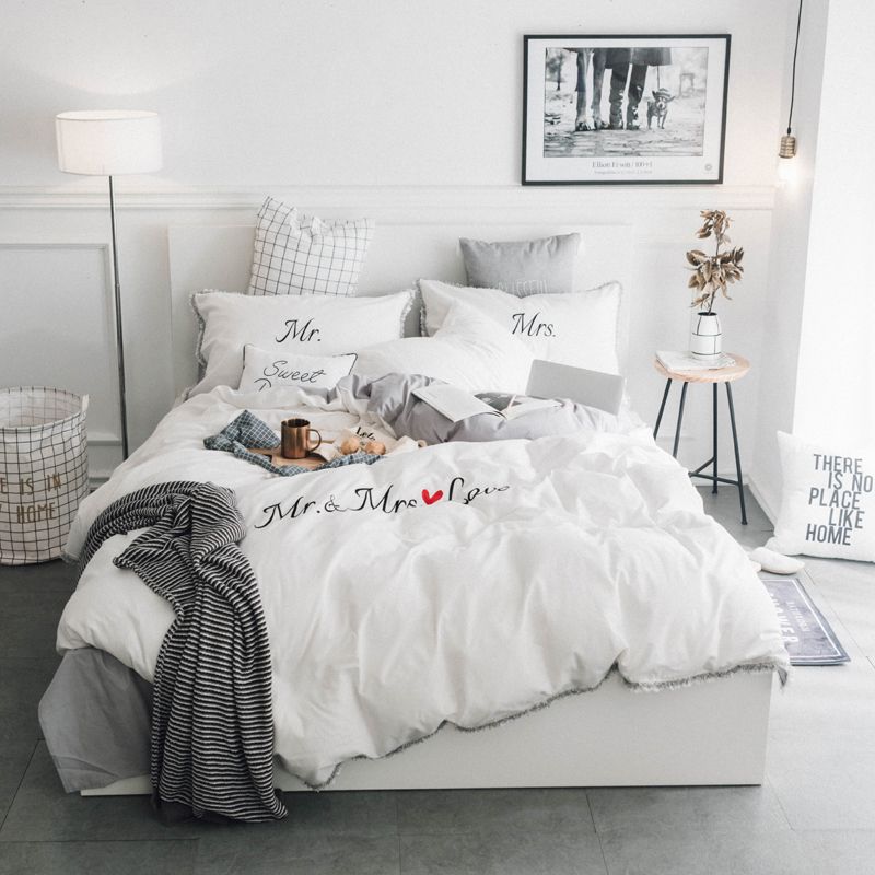 White Grey Pink 100 Cotton Embroidery Bedding Set Twin Queen King White Grey Pink 100 Cotton Embroidery Bedding Set Twin Queen King Size Duvet Cover Bed Fit Sheet Pillowcase Soft Bedclothes Teal