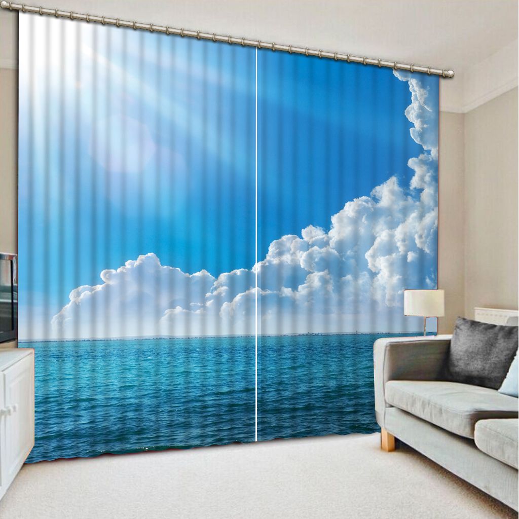 2019 Curtains With Blue Sky And White Clouds Luxury Blackout 3D Window