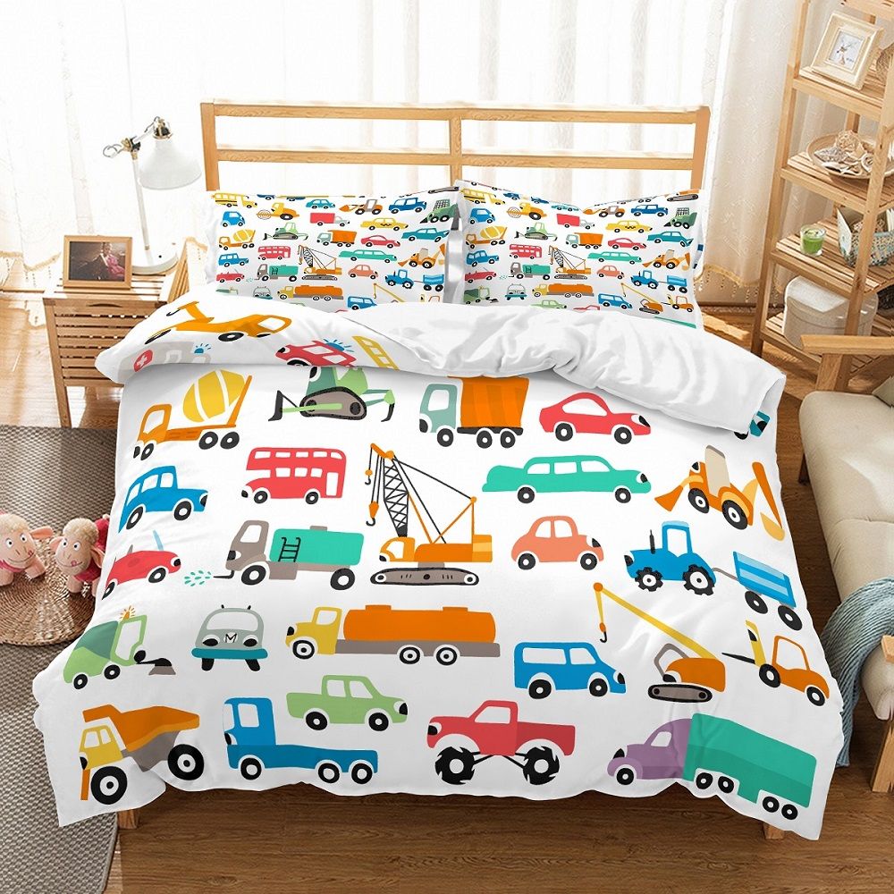 Blue Orange Red Cars Kids Home Bedding Set 3d Printed Various Blue Orange Red Cars Kids Home Bedding Set 3d Printed Various Vehicles Dvuet Cover 1 Duvet 2 Pillow Sham Tinkerbell Queen Size