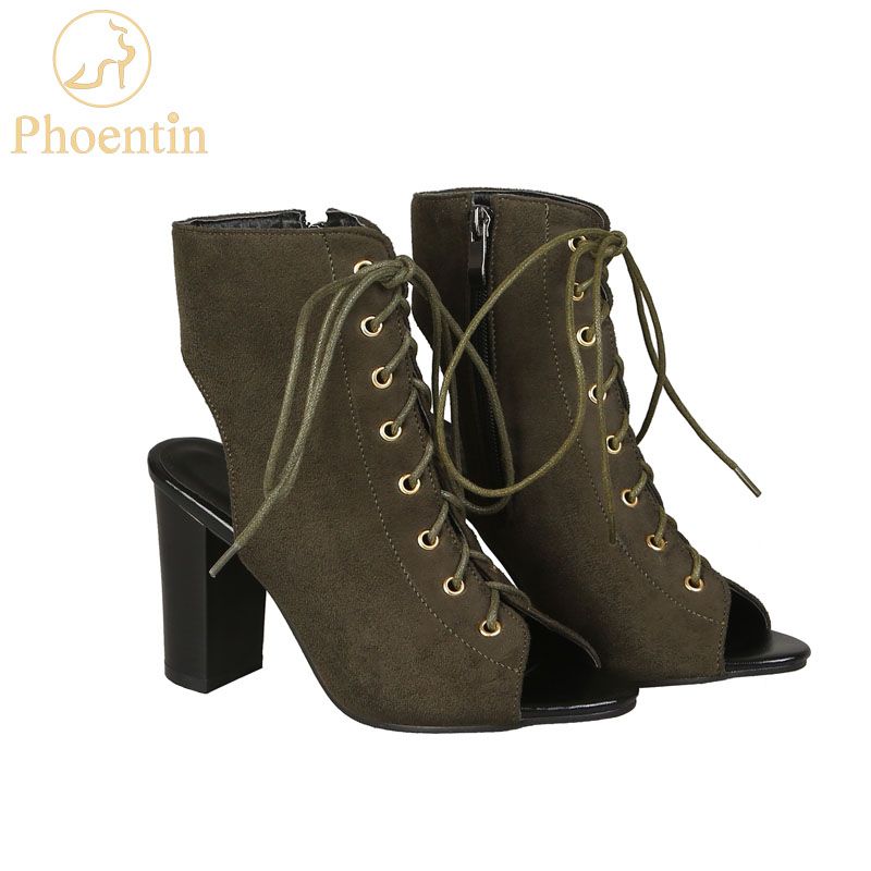 army green ankle boots peep toe