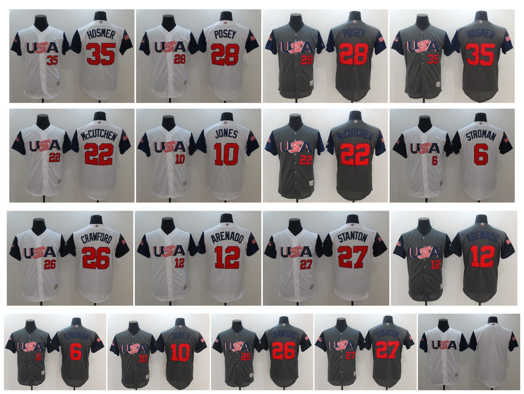 2019 2017 World WBC USA Baseball Classic Jerseys 10 Adam Jones 12 Nolan