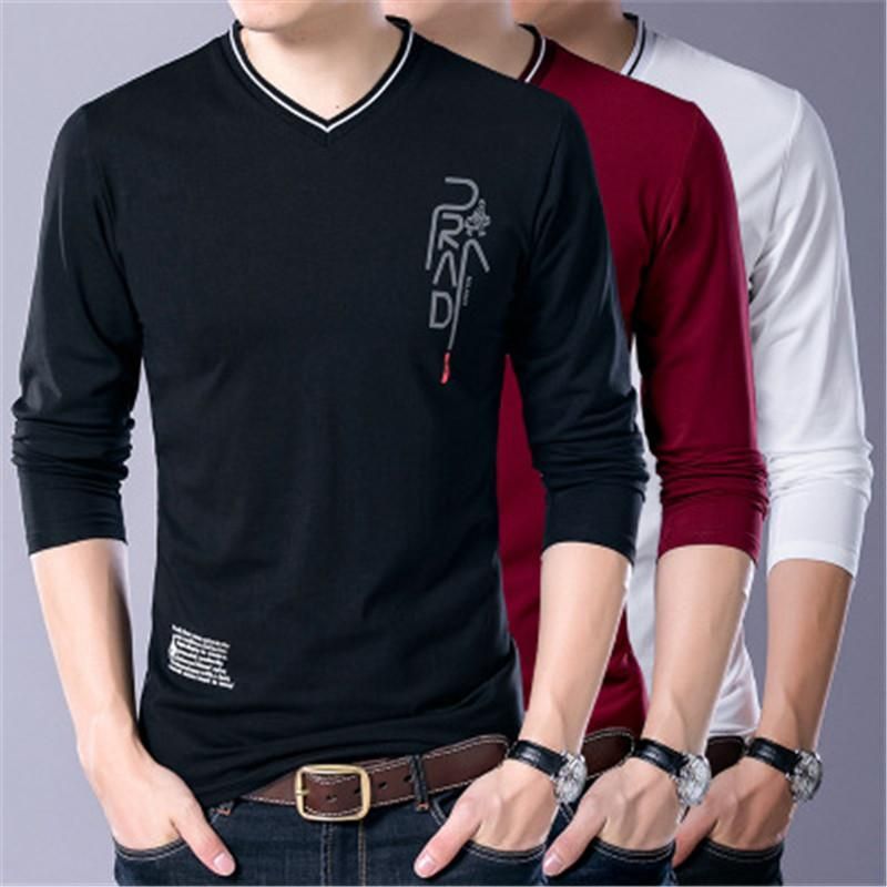 Long Sleeve Tee Tops Casual Male Casual Apparel Designer Slim Mens V ...