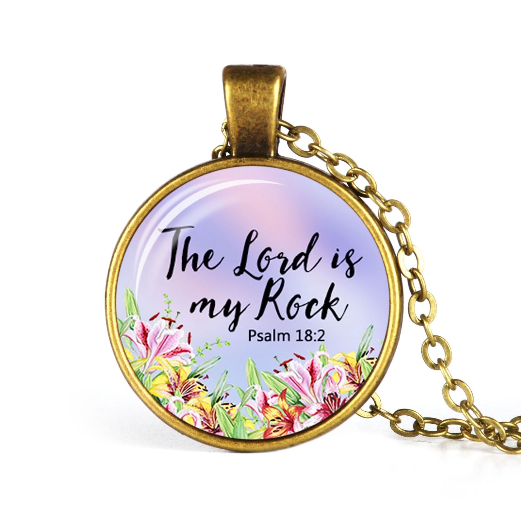 Wholesale New Fashion Bible Verses Antique Bronze Necklace Glass