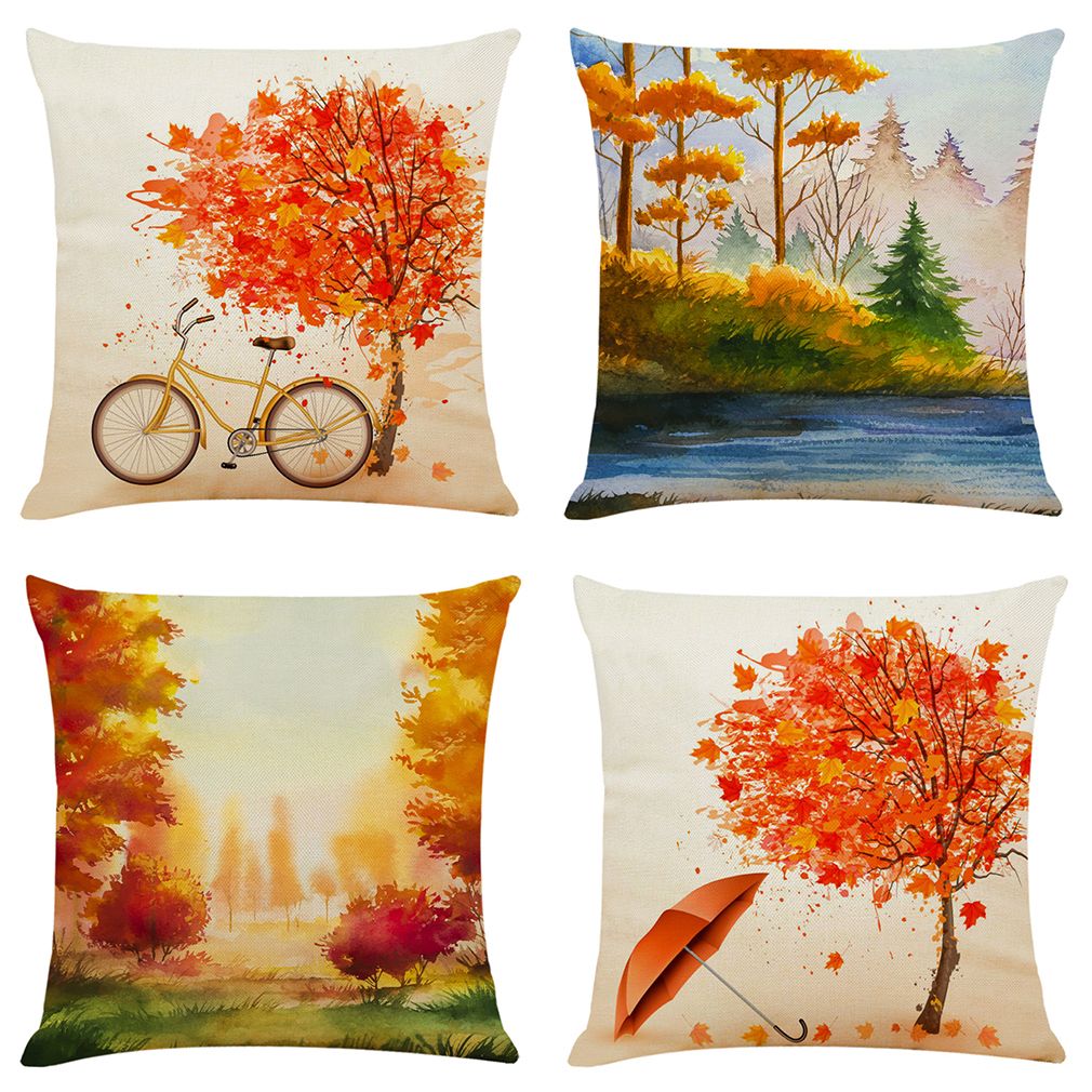 Cheap Autumn Maple Leaves Linen Cushion Covers Home Office