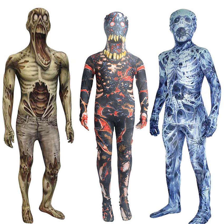2021 Scary Bloody Zombie Halloween Costume For Kids Skeleton Rompers