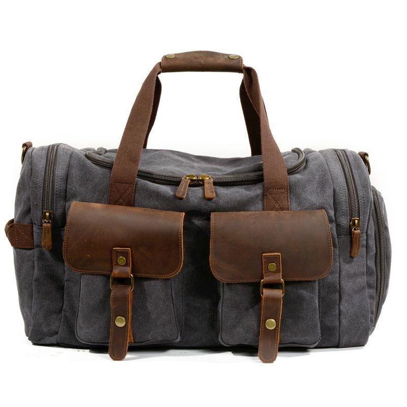 Mens Canvas Leather Travel Bags Carry On Luggage Handbags Big Traveling Duffel Bags Tote Large ...