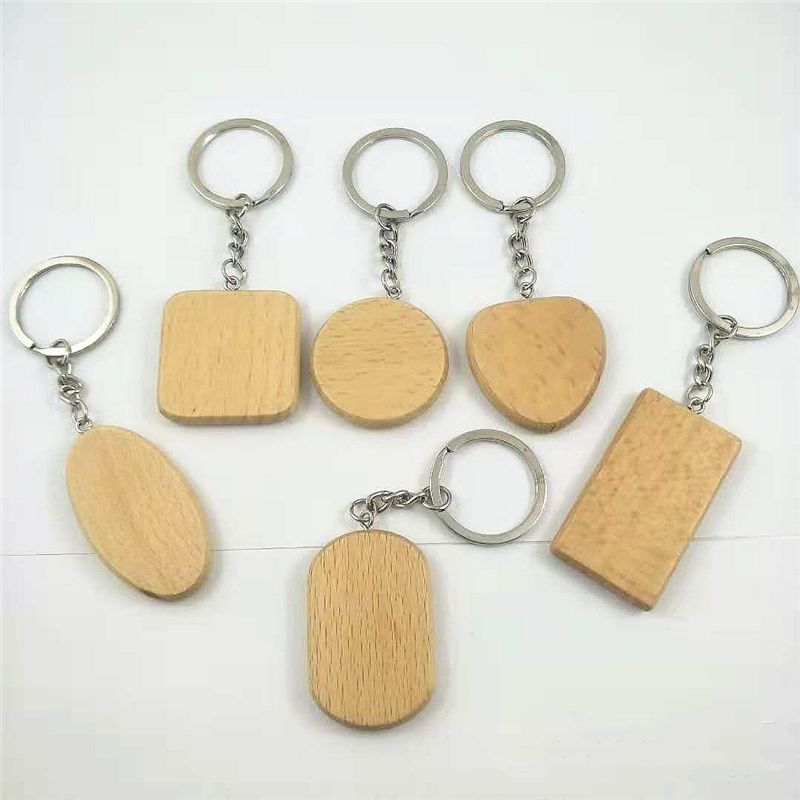 2020 DIY Blank Wooden Key Chain Ring Holder Fashion Wood Round Heart