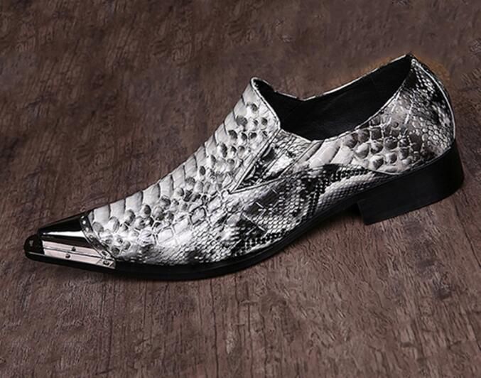 46 Plus Size White Alligator Python Leather Men Dress Shoes With Metal ...