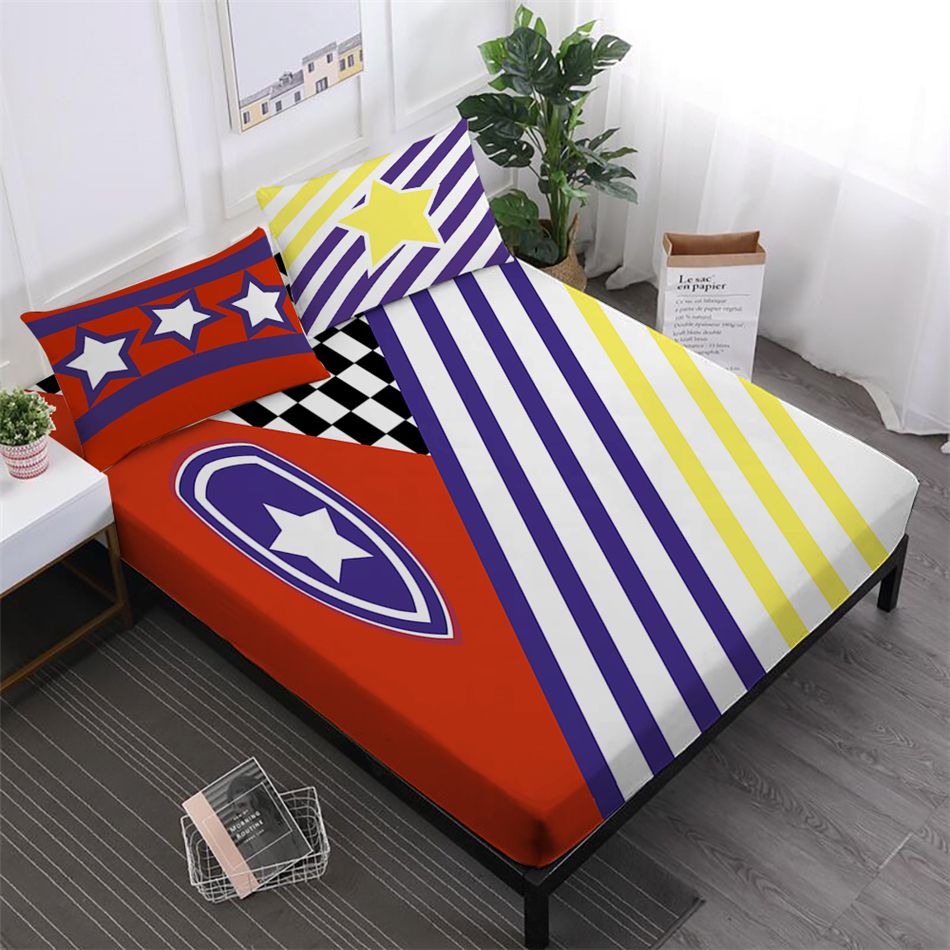 Multi Color Patchwork Bedding Set Striped Bed Sheet Twin Full King Multi Color Patchwork Bedding Set Striped Bed Sheet Twin Full King Queen Fitted Cartoon Linens Pillowcase Home Decor Size Gold