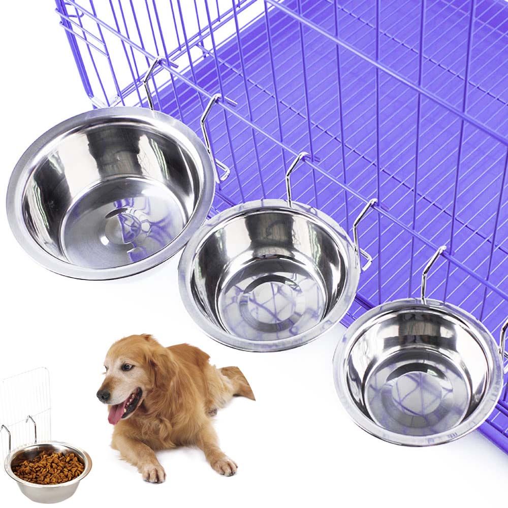 2021 Pet Dog Cat Bowl Stainless Steel Hanging Cage Food Water Bowls Kennel Coop Cup Feeding Bowl