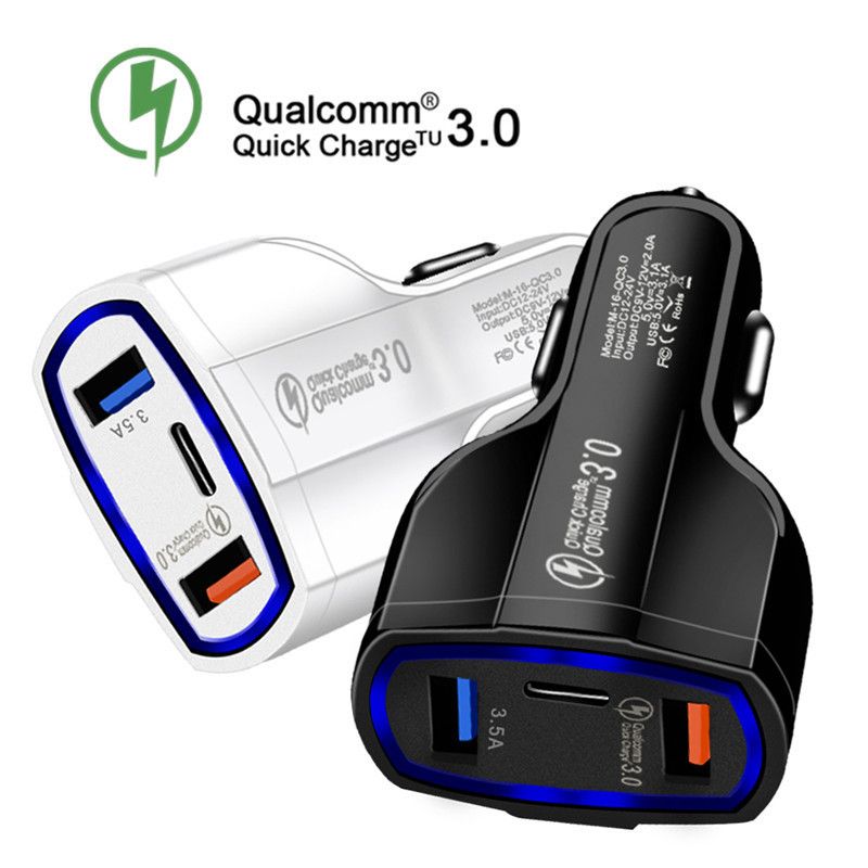 3 In 1 Type C Dual Usb Ports QC3.0 7A Quick Charging Car Charger ...